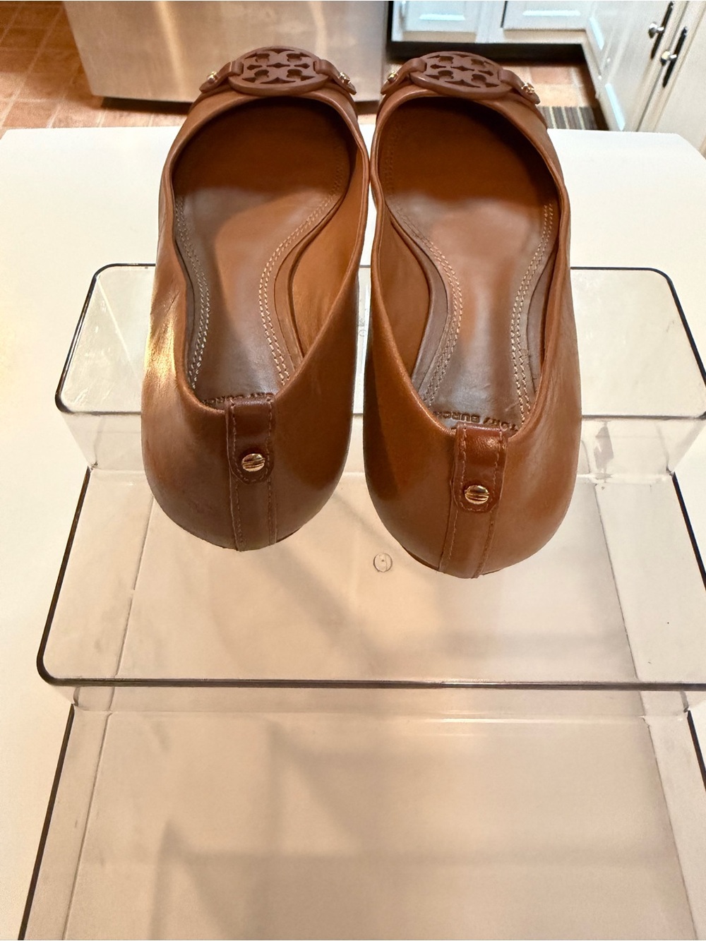 Tory Burch Cognac Leather Logo Ballet Flats, Brown, size 8 - Picture 4 of 6